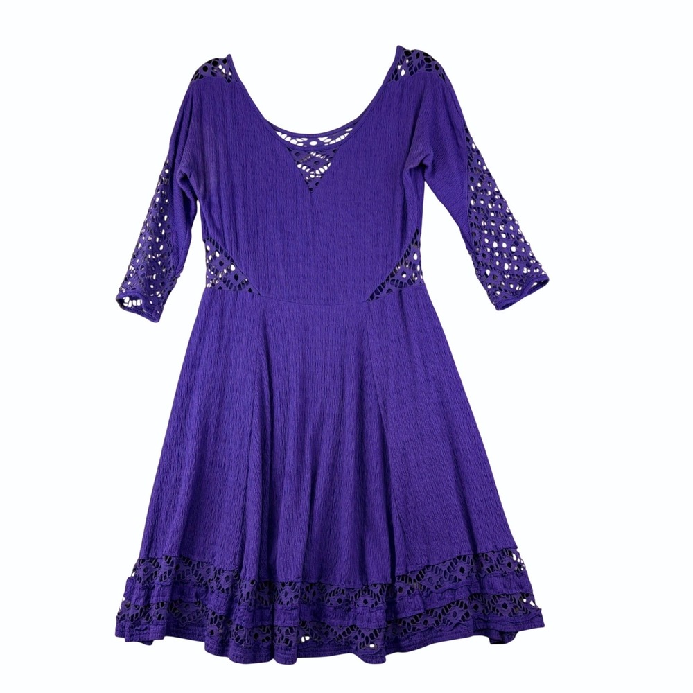 Free People M Purple Mini Dress Crochet Lace Cutout Boho Festival Cottage‎